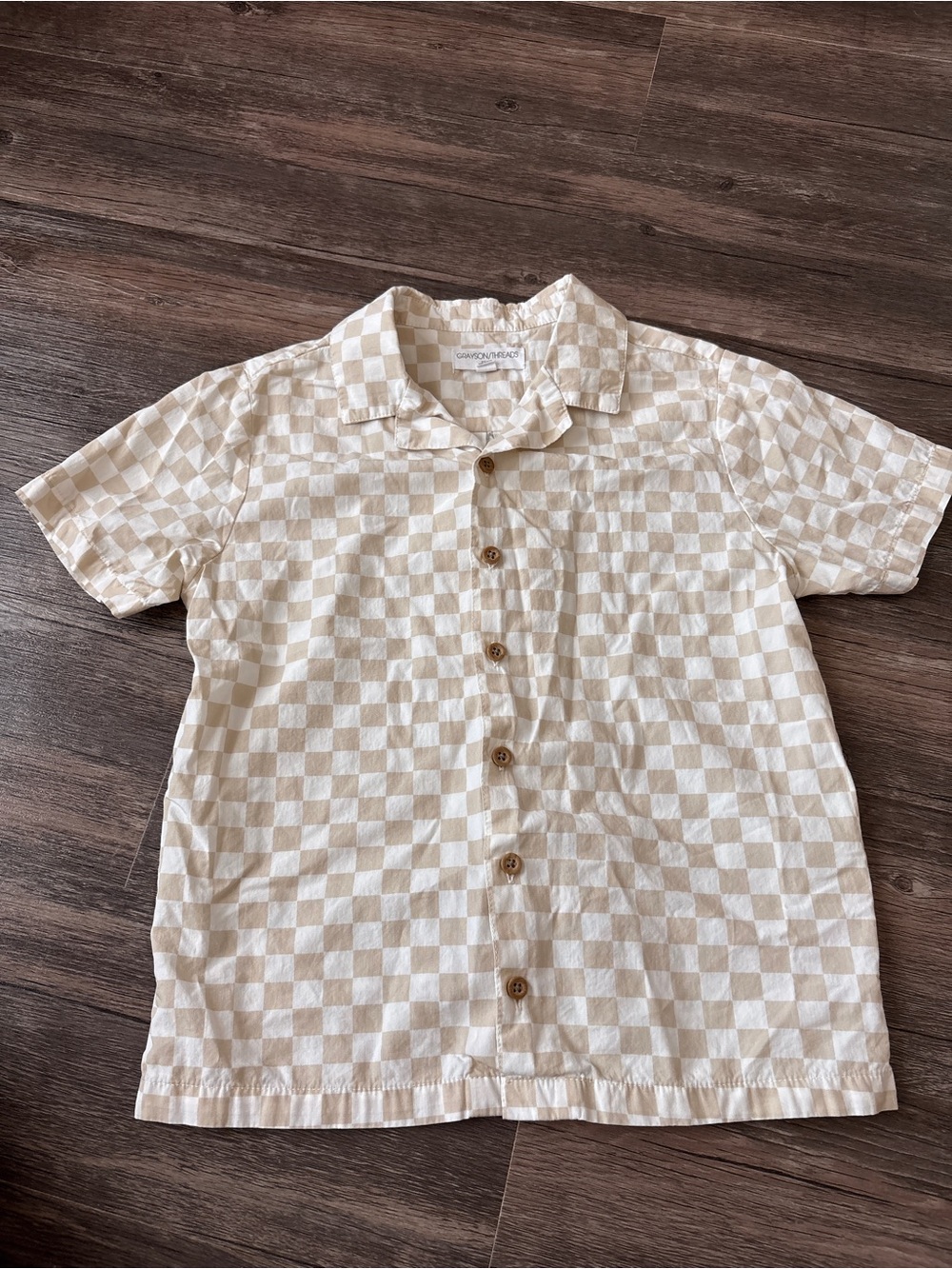 Grayson Threads Cream & White Checkerboard Short Sleeve Button-Down Shirt